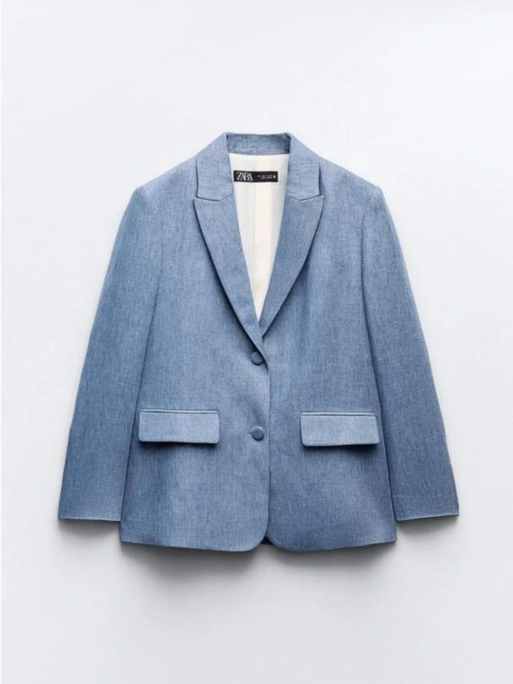 NWOT Zara Linen Shimmer Light Blue Blazer & Trousers Matching Set Coord Lounge